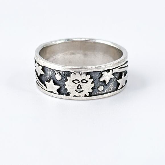 Vintage Sterling Silver 925 Celestial Sun Moon Stars Ring Size 10.75 - Picture 2 of 10